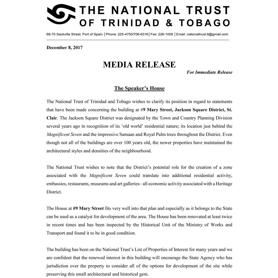 Media Release: The Speaker’s House